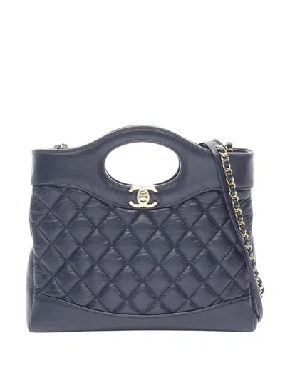 Pre-owned Chanel 2021-2026 Lambskin Quilted 31 Shopping Bag Satchel In Blue
