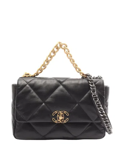 Pre-owned Chanel 2021-2026 Large Lambskin 19 Flap Satchel In Black