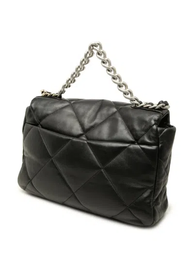 Pre-owned Chanel 2021-2026 Large Lambskin 19 Flap Satchel In Black