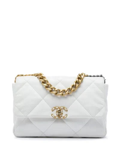 Pre-owned Chanel 2021-2026 Large Lambskin 19 Flap Satchel In White
