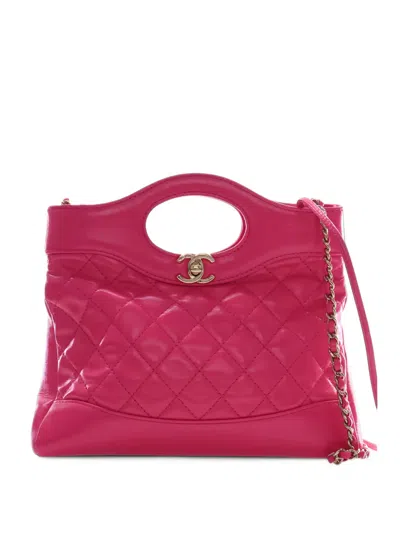 Pre-owned Chanel 2021-2026 Large Quilted Glazed Calfskin 31 Shopping Bag Satchel In Pink