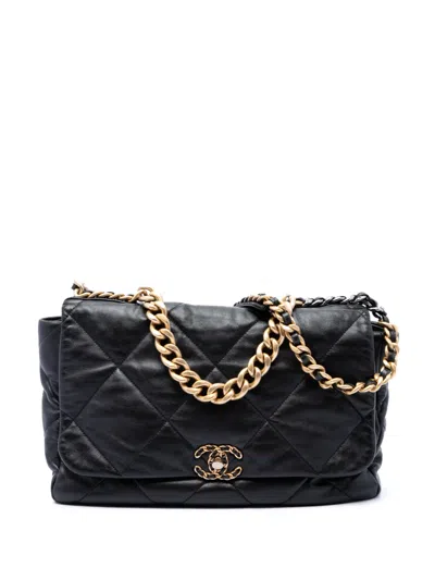 Pre-owned Chanel 2021-2026 Maxi Lambskin 19 Flap Satchel In Black