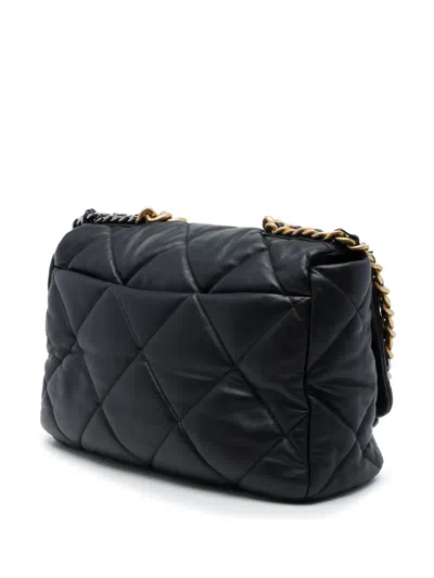 Pre-owned Chanel 2021-2026 Maxi Lambskin 19 Flap Satchel In Black