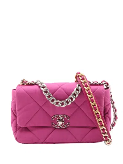 Pre-owned Chanel 2021-2026 Medium Canvas 19 Flap Satchel In Pink