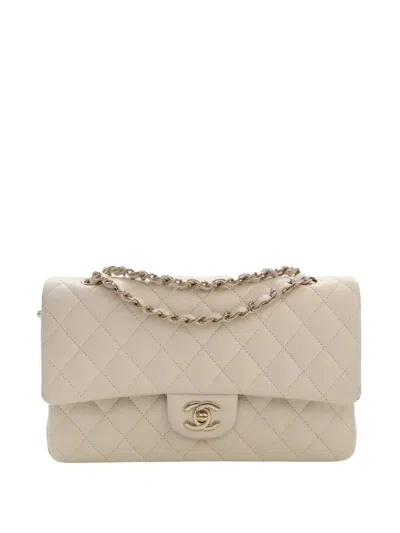 Pre-owned Chanel 2021-2026 Medium Classic Caviar Double Flap Shoulder Bag In White