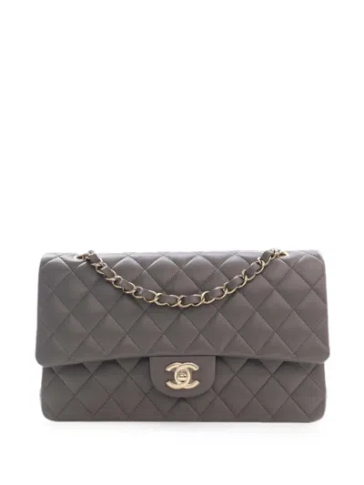 Pre-owned Chanel 2021-2026 Medium Classic Lambskin Double Flap Shoulder Bag In Grey
