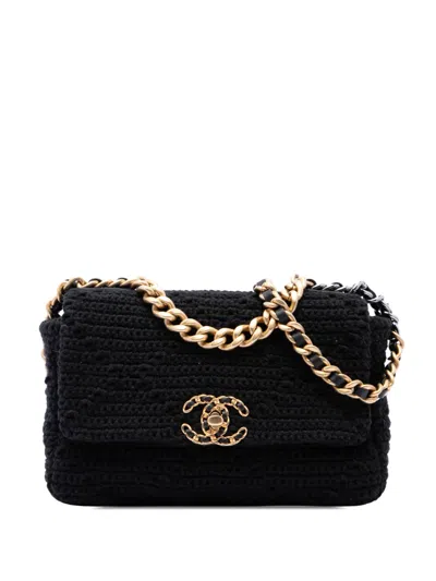 Pre-owned Chanel 2021-2026 Medium Crochet 19 Flap Satchel In Black