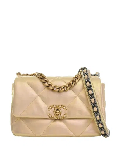 Pre-owned Chanel 2021-2026 Medium Iridescent Lambskin 19 Flap Satchel In Neutrals