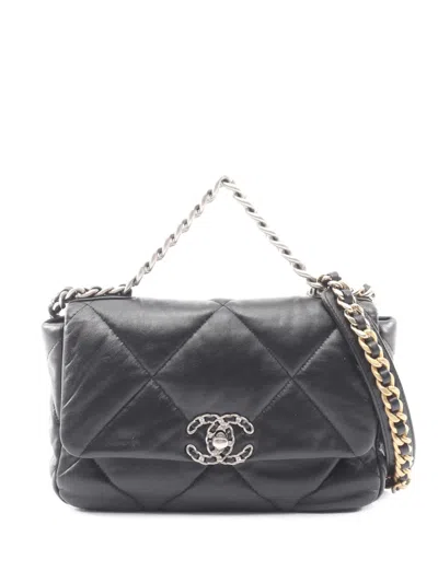 Pre-owned Chanel 2021-2026 Medium Lambskin 19 Flap Satchel In Black