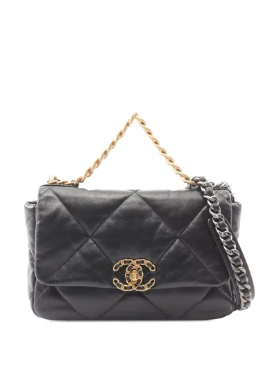 Pre-owned Chanel 2021-2026 Medium Lambskin 19 Flap Satchel In Black
