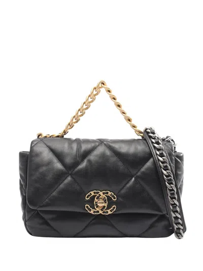 Pre-owned Chanel 2021-2026 Medium Lambskin 19 Flap Satchel In Black