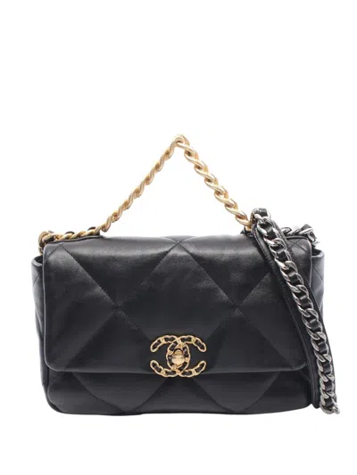 Pre-owned Chanel 2021-2026 Medium Lambskin 19 Flap Satchel In Black