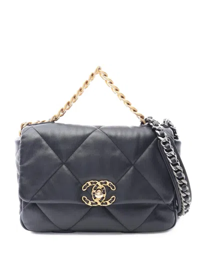 Pre-owned Chanel 2021-2026 Medium Lambskin 19 Flap Satchel In Black