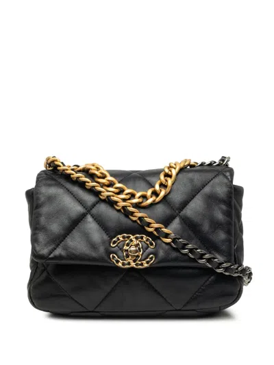 Pre-owned Chanel 2021-2026 Medium Lambskin 19 Flap Satchel In Black