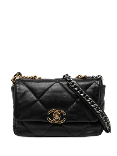 Pre-owned Chanel 2021-2026 Medium Lambskin 19 Flap Satchel In Black