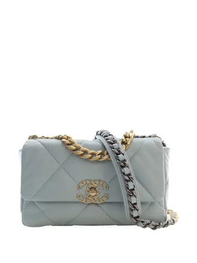Pre-owned Chanel 2021-2026 Medium Lambskin 19 Flap Satchel In Blue