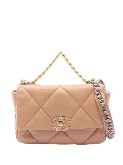 Pre-owned Chanel 2021-2026 Medium Lambskin 19 Flap Satchel In Brown