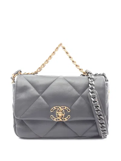 Pre-owned Chanel 2021-2026 Medium Lambskin 19 Flap Satchel In Gray