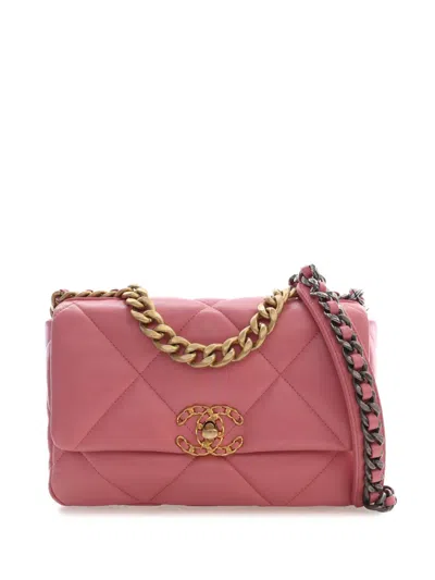 Pre-owned Chanel 2021-2026 Medium Lambskin 19 Flap Satchel In Pink