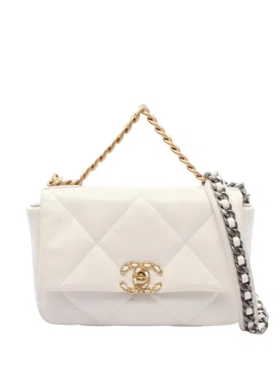 Pre-owned Chanel 2021-2026 Medium Lambskin 19 Flap Satchel In White