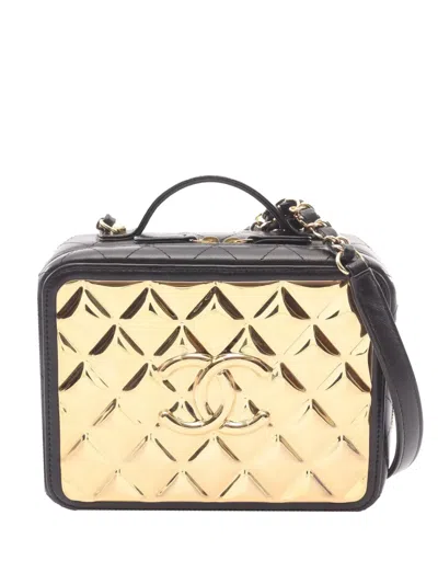 Pre-owned Chanel 2021-2026 Medium Lambskin Golden Plate Vanity Case Satchel In Black