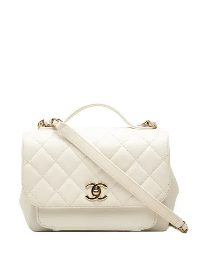 Pre-owned Chanel 2021-2026 Medium Quilted Caviar Business Affinity Top Handle Flap Satchel In White