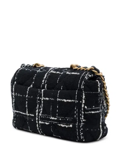 Pre-owned Chanel 2021-2026 Medium Tweed 19 Flap Satchel In Black