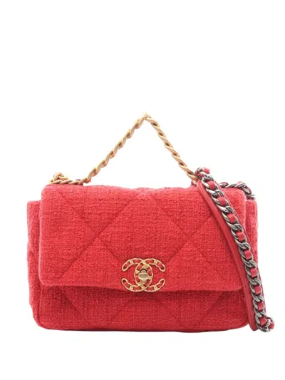 Pre-owned Chanel 2021-2026 Medium Tweed 19 Flap Satchel In Pink