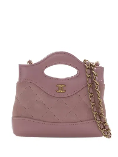 Pre-owned Chanel 2021-2026 Micro Quilted Suede And Shiny Calfskin 31 Shopping Bag Satchel In Pink