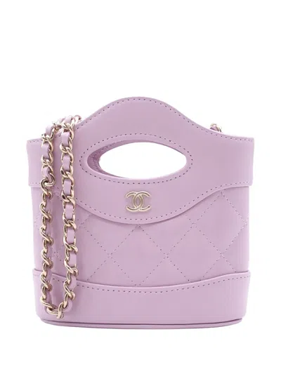 Pre-owned Chanel 2021-2026 Micro Shiny Lambskin 31 Clutch With Chain Satchel In Purple