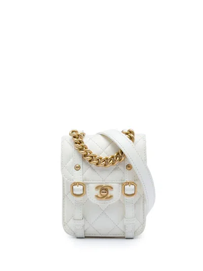 Pre-owned Chanel 2021-2026 Mini Aged Calfskin City School Flap Satchel In White