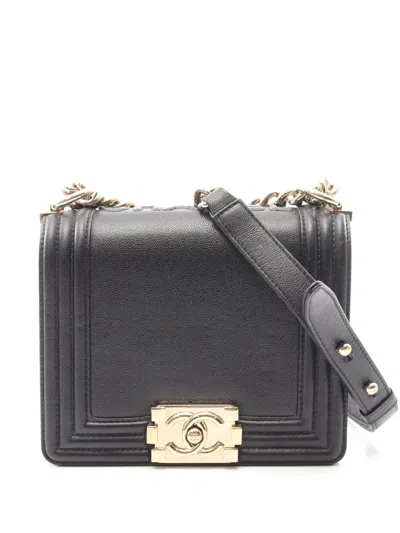 Pre-owned Chanel 2021-2026 Mini Caviar Boy Flap Crossbody Bag In Black