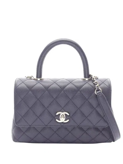Pre-owned Chanel 2021-2026 Mini Caviar Coco Top Handle Bag Satchel In Purple