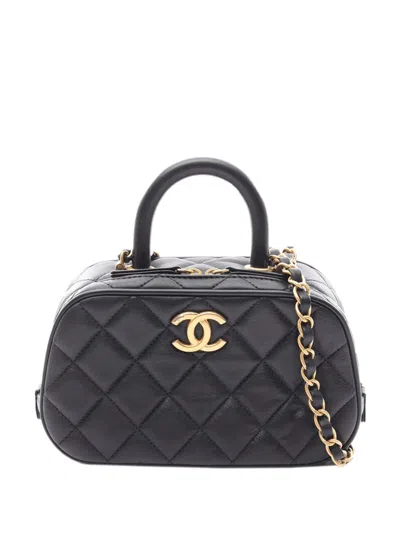 Pre-owned Chanel 2021-2026 Mini Cc Quilted Calfskin Bowling Bag Satchel In Black