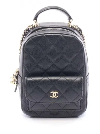 Pre-owned Chanel 2021-2026 Mini Cc Quilted Caviar Backpack In Black