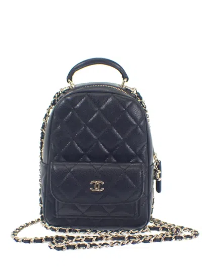 Pre-owned Chanel 2021-2026 Mini Cc Quilted Caviar Backpack In Black