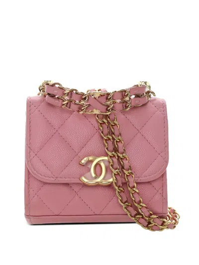 Pre-owned Chanel 2021-2026 Mini Cc Quilted Caviar Top Handle Clutch With Chain Satchel In Pink