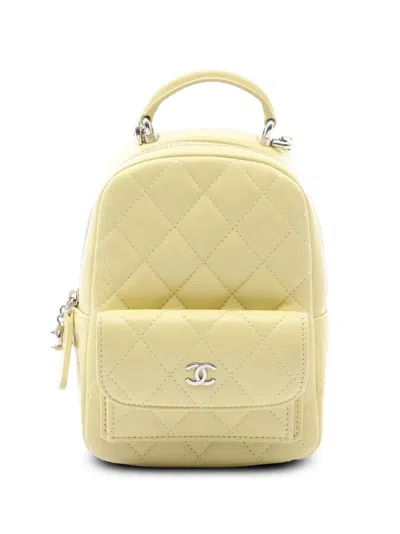 Pre-owned Chanel 2021-2026 Mini Cc Quilted Lambskin Backpack In Yellow