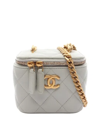 Pre-owned Chanel 2021-2026 Mini Cc Quilted Lambskin Case With Chain Vanity Bag In Blue