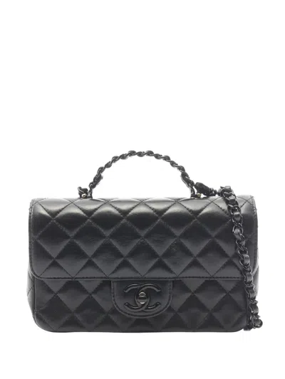 Pre-owned Chanel 2021-2026 Mini Cc Quilted Lambskin So Black Chain Top Handle Bag Satchel