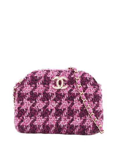 Pre-owned Chanel 2021-2026 Mini Cc Quilted Tweed Clutch With Chain Crossbody Bag In Purple