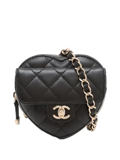 Pre-owned Chanel 2021-2026 Mini Lambskin Cc In Love Heart Belt Bag In Black