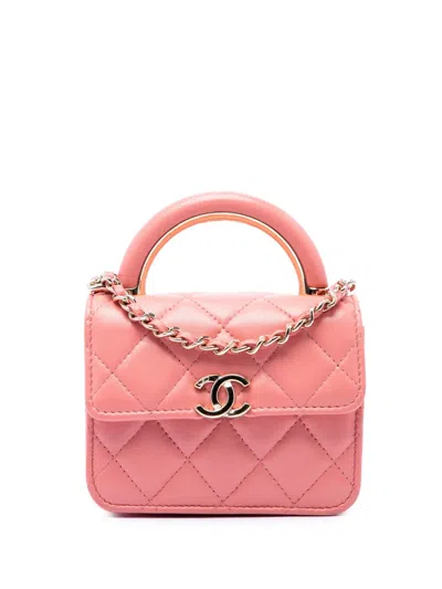 Pre-owned Chanel 2021-2026 Mini Lambskin Paris Le19m Charming Top Handle Flap Satchel In Pink