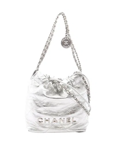 Pre-owned Chanel 2021-2026 Mini Metallic Calfskin 22 Satchel In Silver