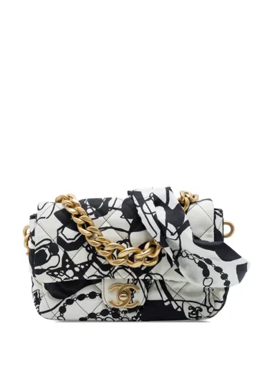 Pre-owned Chanel 2021-2026 Mini Printed Canvas Deer Coco Flap Satchel In White