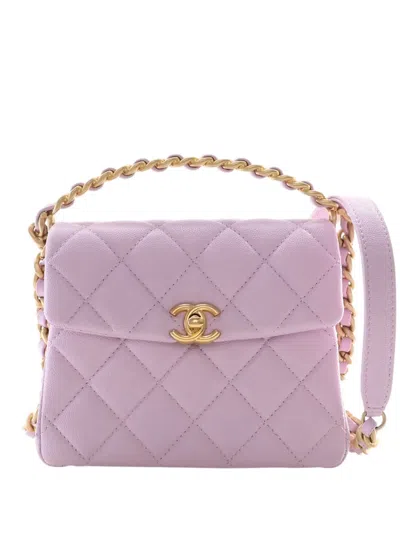 Pre-owned Chanel 2021-2026 Mini Quilted Caviar 31 Rue Cambon Top Handle Bag Satchel In Purple