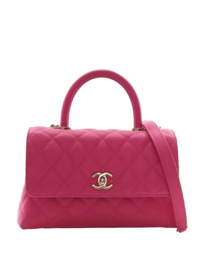 Pre-owned Chanel 2021-2026 Mini Quilted Caviar Coco Top Handle Bag Satchel In Pink