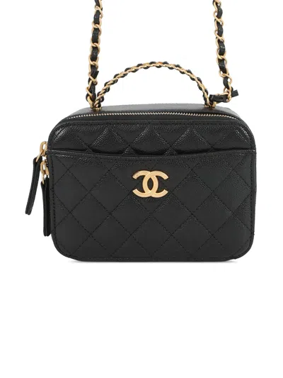 Pre-owned Chanel 2021-2026 Mini Quilted Caviar Pick Me Up Vanity Case Satchel In Black