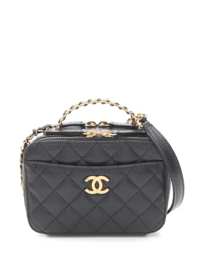Pre-owned Chanel 2021-2026 Mini Quilted Caviar Pick Me Up Vanity Case Satchel In Black