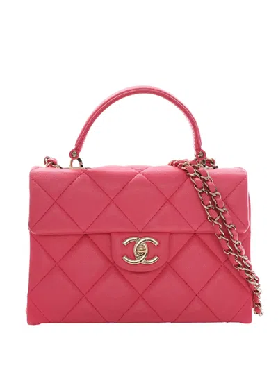 Pre-owned Chanel 2021-2026 Mini Quilted Caviar Retro Twist Top Handle Bag Satchel In Pink